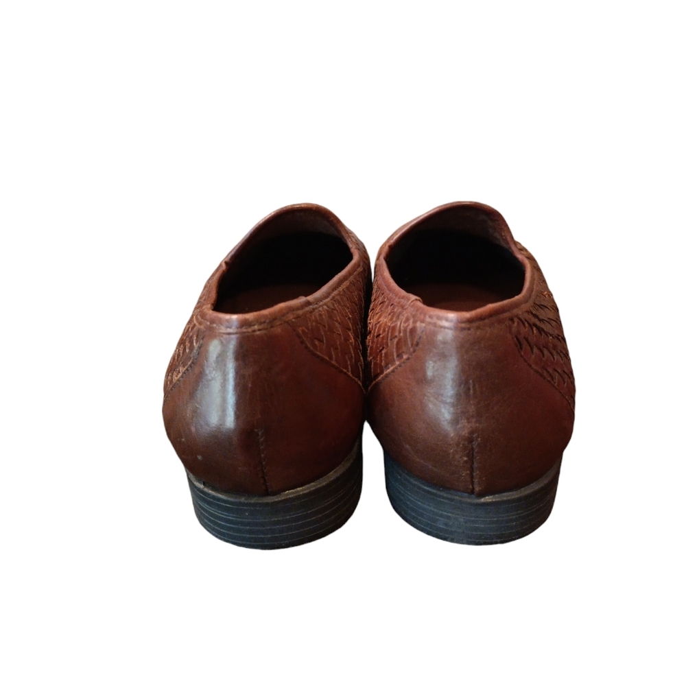 Leather Craft Sandra B braided woven leather brown loafers mint condition sz 8.5 - Picture 3 of 8